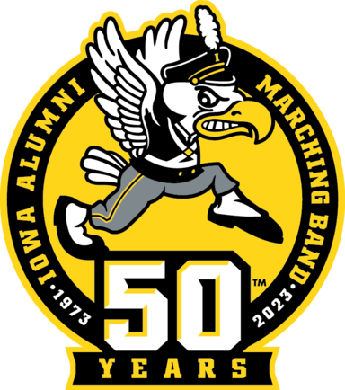Retro Marching Herky logo commemorating 50 years of the Alumni Marching Band