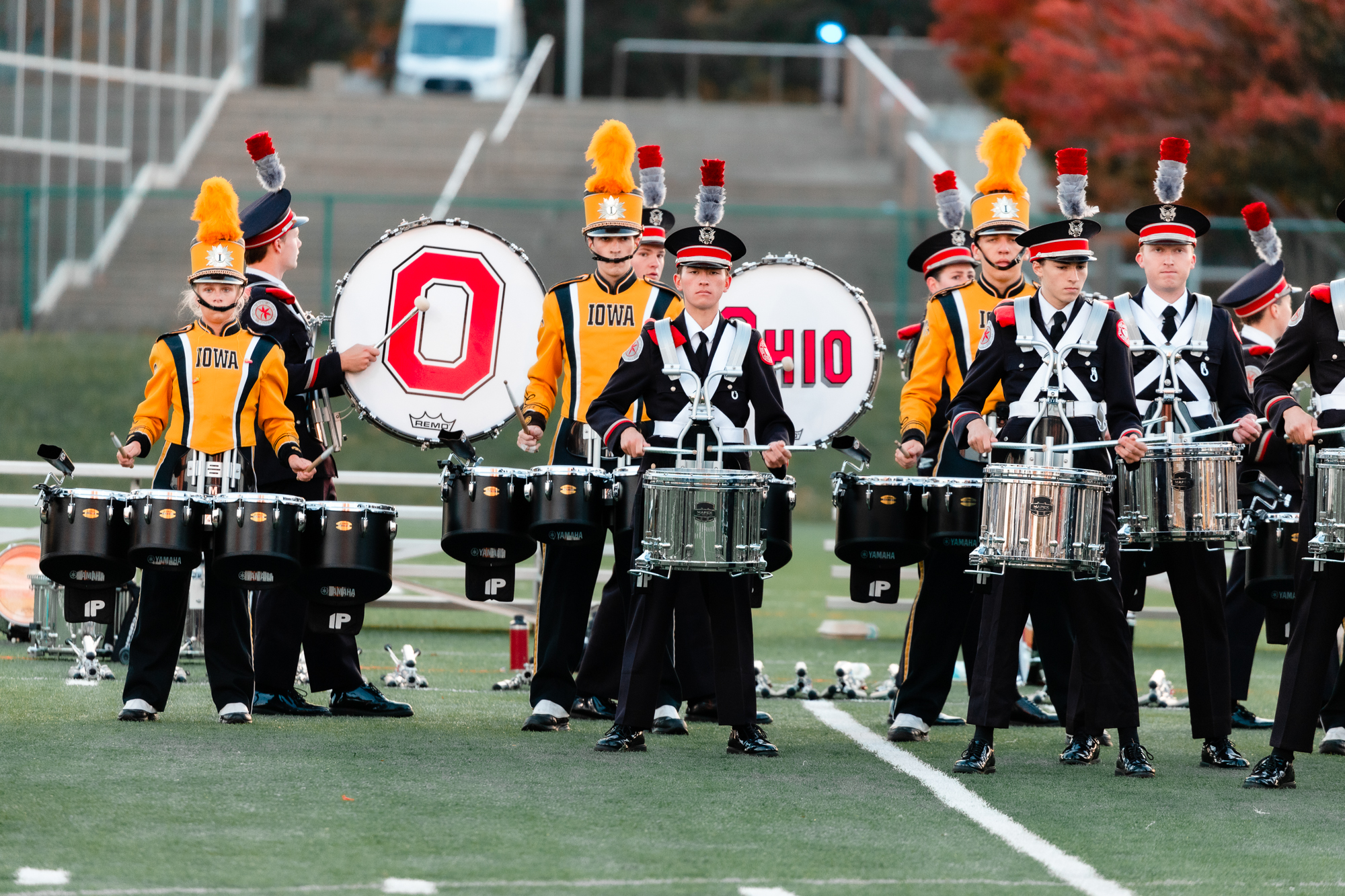 HMB and OSU Drumlines in rehearsal