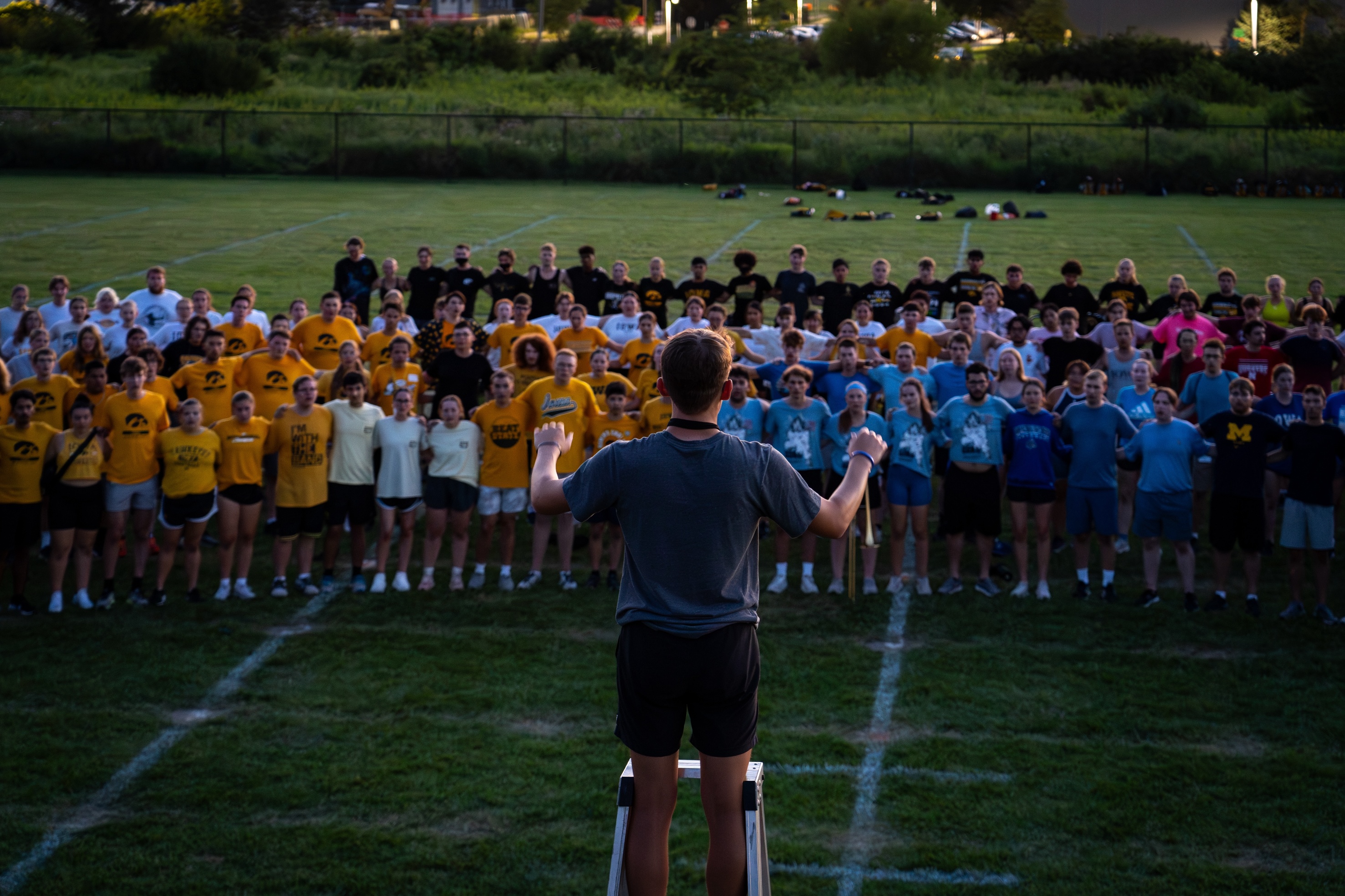 HMB singing the Alma Mater at sunset during band camp