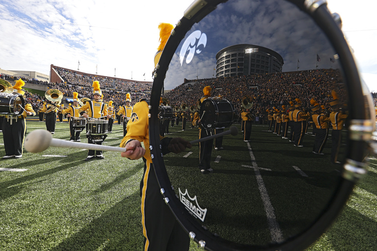 Bass drum with Stead Family Children's Hospital reflected in the drum head