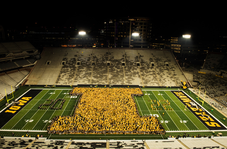 Class of 2022 "Block I" formation during Kickoff at Kinnick, 2018