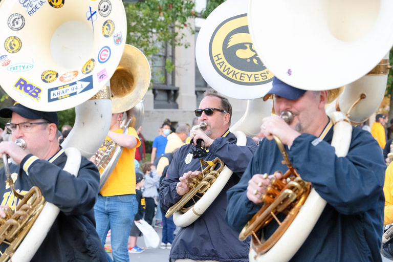 Alumni Band marching in the 2021 Homecoming parade