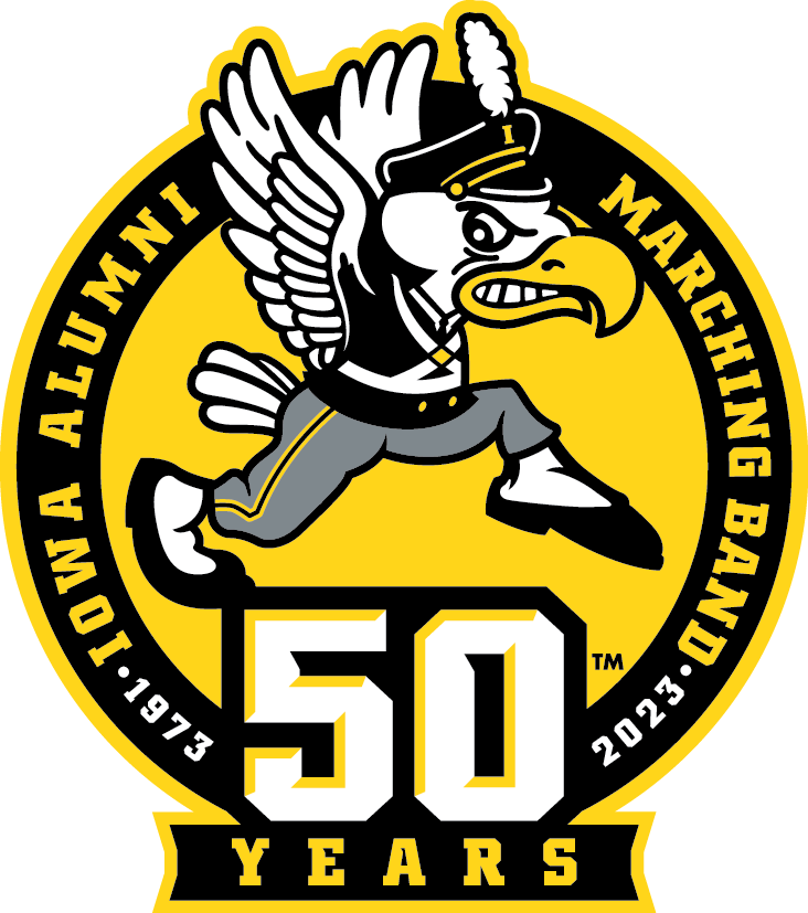 Retro Marching Herky logo commemorating 50 years of the Alumni Marching Band