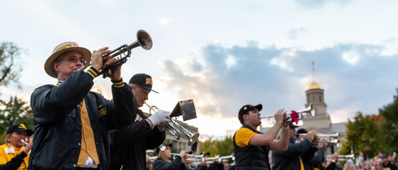 Alumni Band marching in the 2018 Homecoming Parade