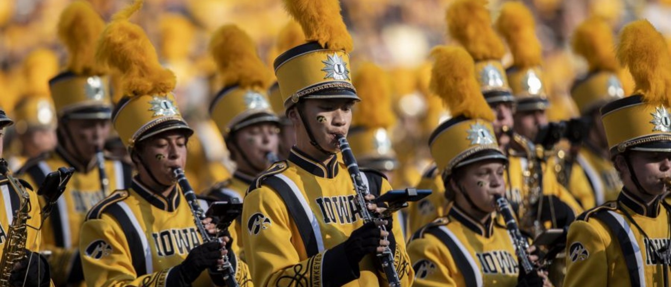 Hawkeye Marching Band clarinets performing in Kinnick Stadium