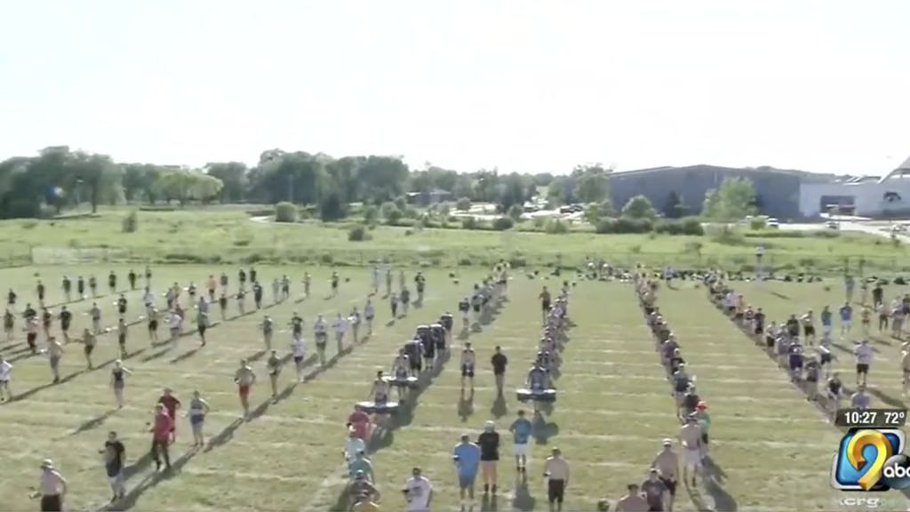 Hawkeye Marching Band on the practice field
