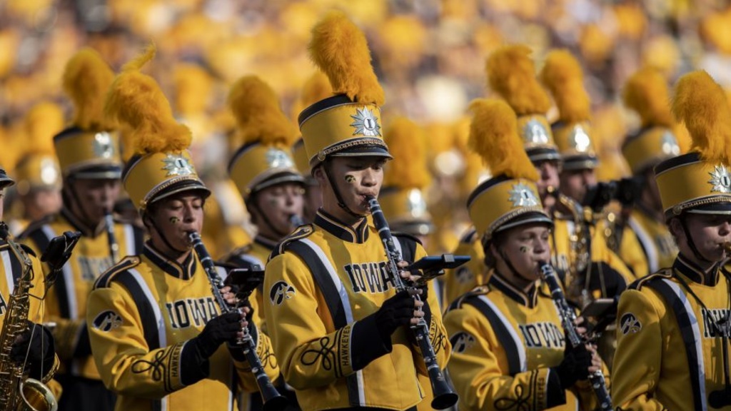 Hawkeye Marching Band clarinets performing in Kinnick Stadium