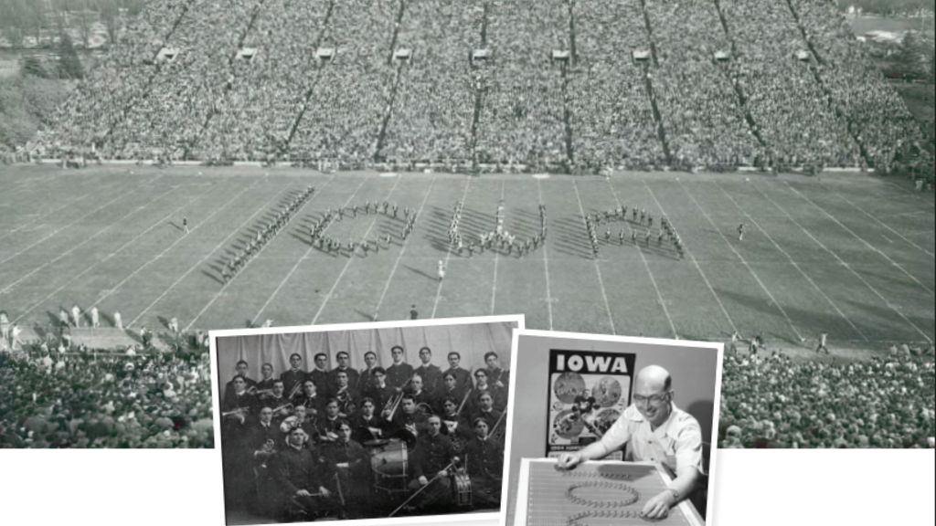 Archival photos of the Hawkeye Marching Band